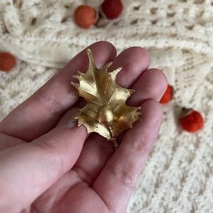 Golden Leaf with Berry Brooch